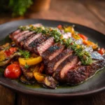 sliced sous vide dry rubbed tri-tip with sides