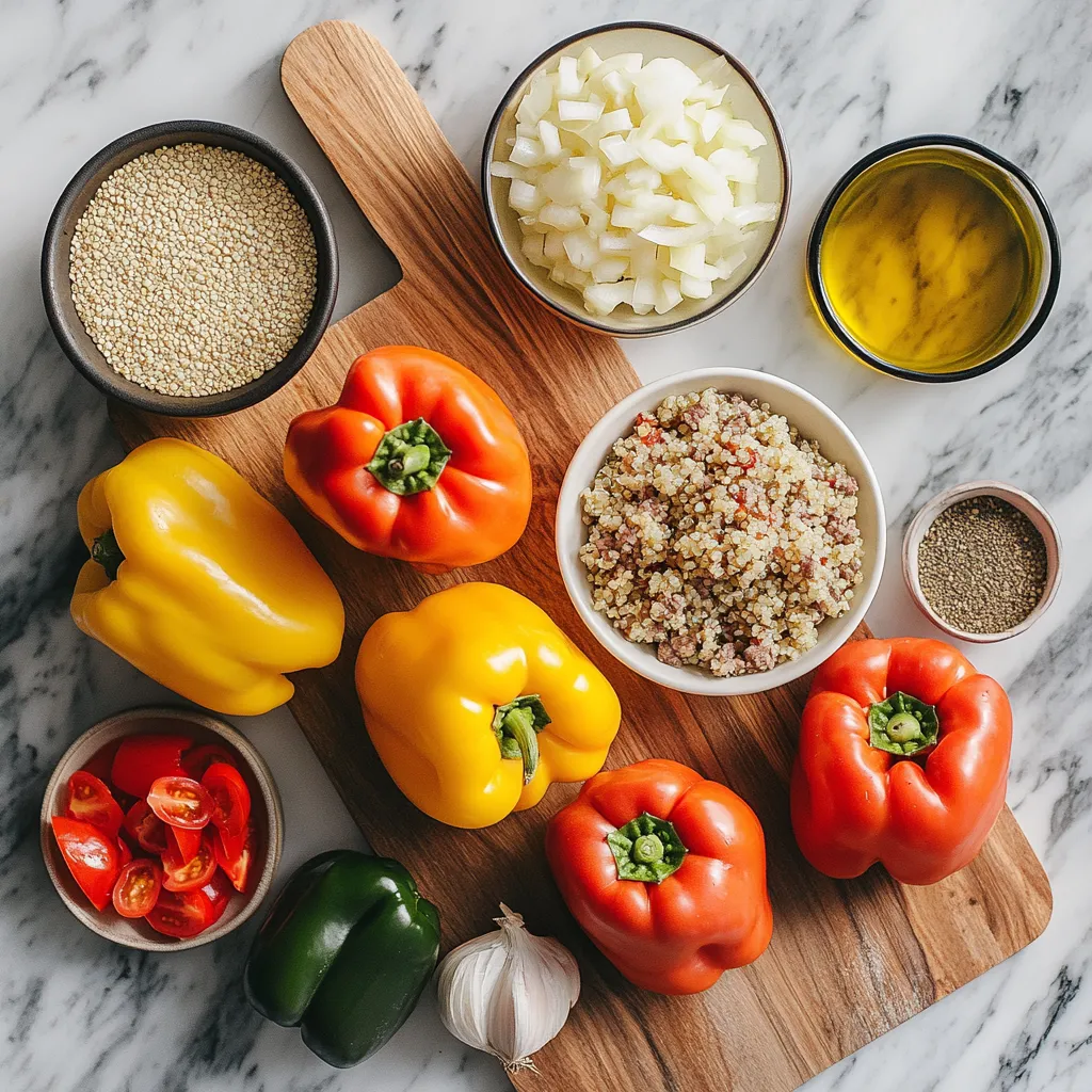 Ingredients for sous vide ground beef stuffed peppers