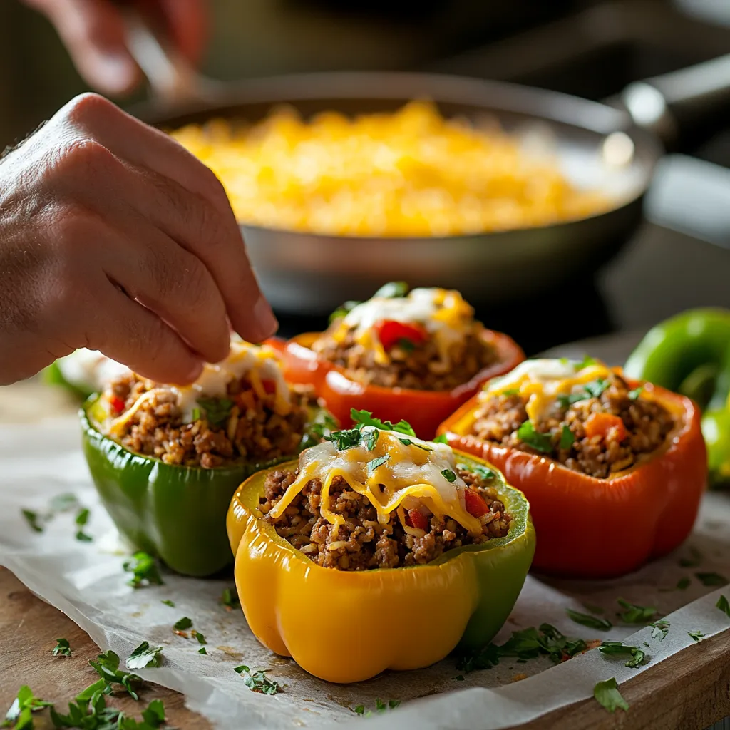 Plated sous vide stuffed pepper with parsley garnish