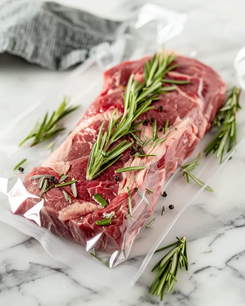 Tri-tip steak sealed for sous vide-style cooking