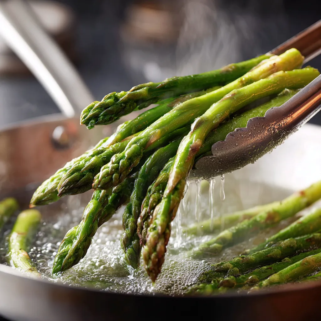 cooked asparagus coming out of sous vide bath