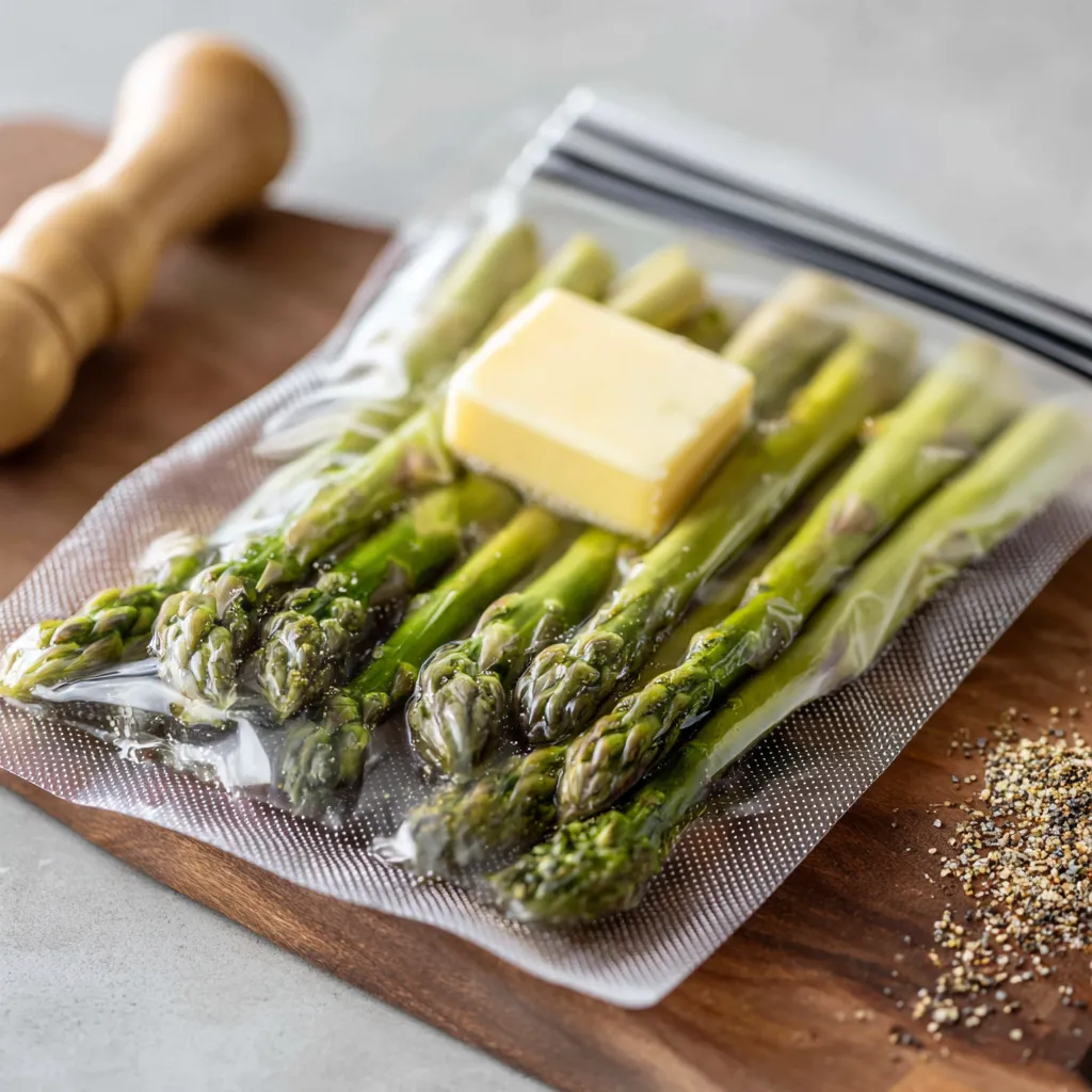 asparagus in sealed sous vide bag