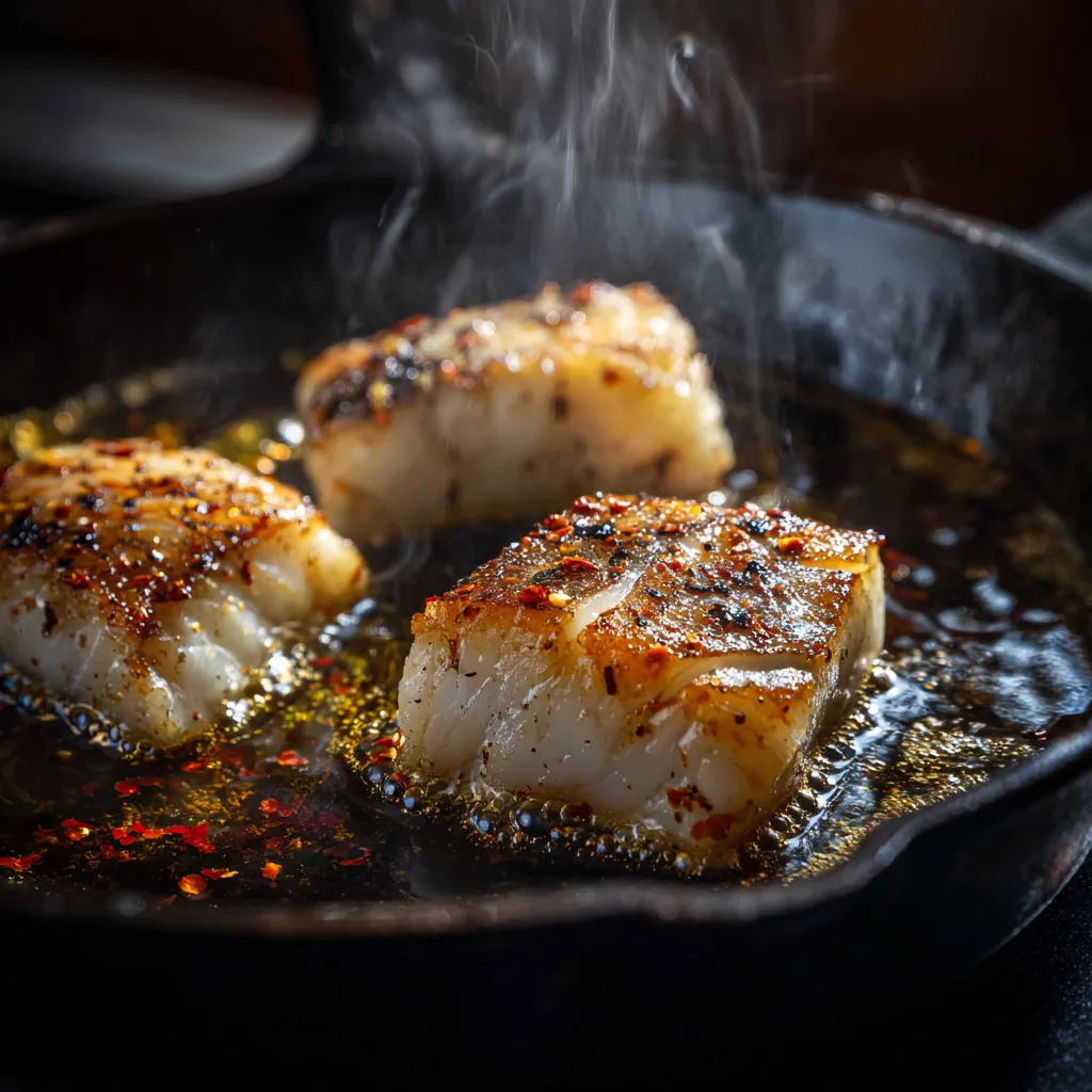 Searing black cod after sous vide