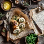 chicken ballotine sous vide recipe card and final dish