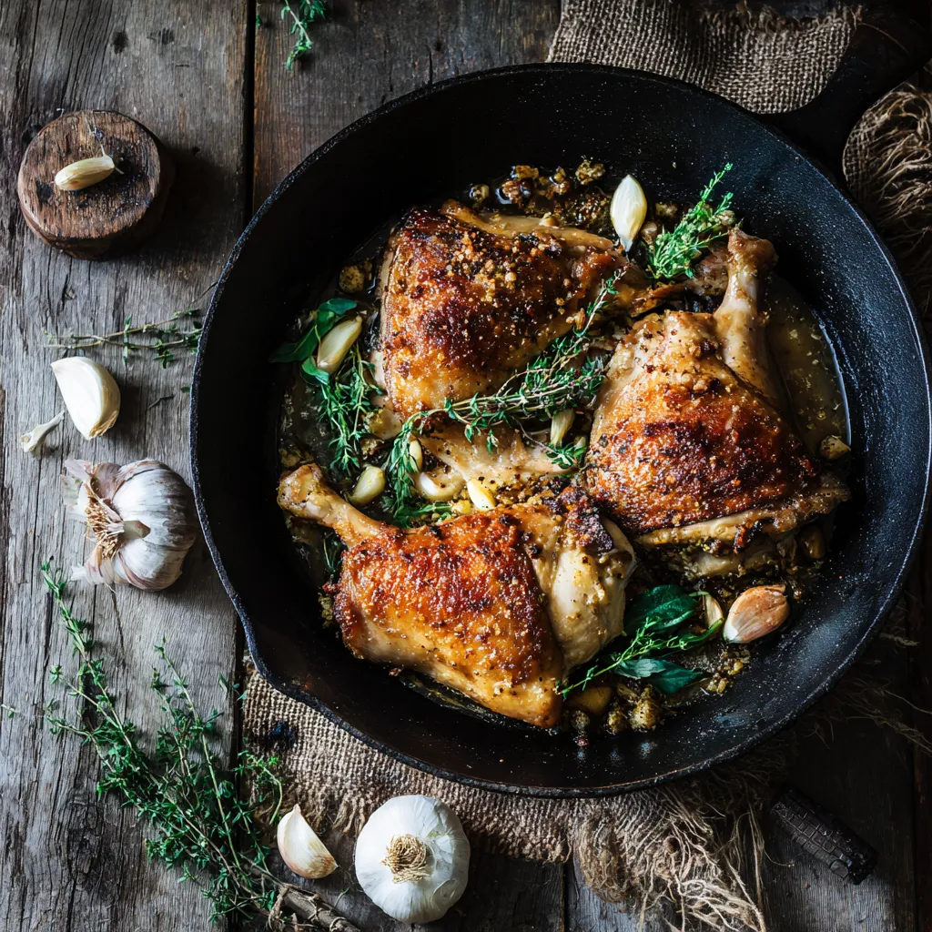 chicken confit sous vide finished in cast iron skillet