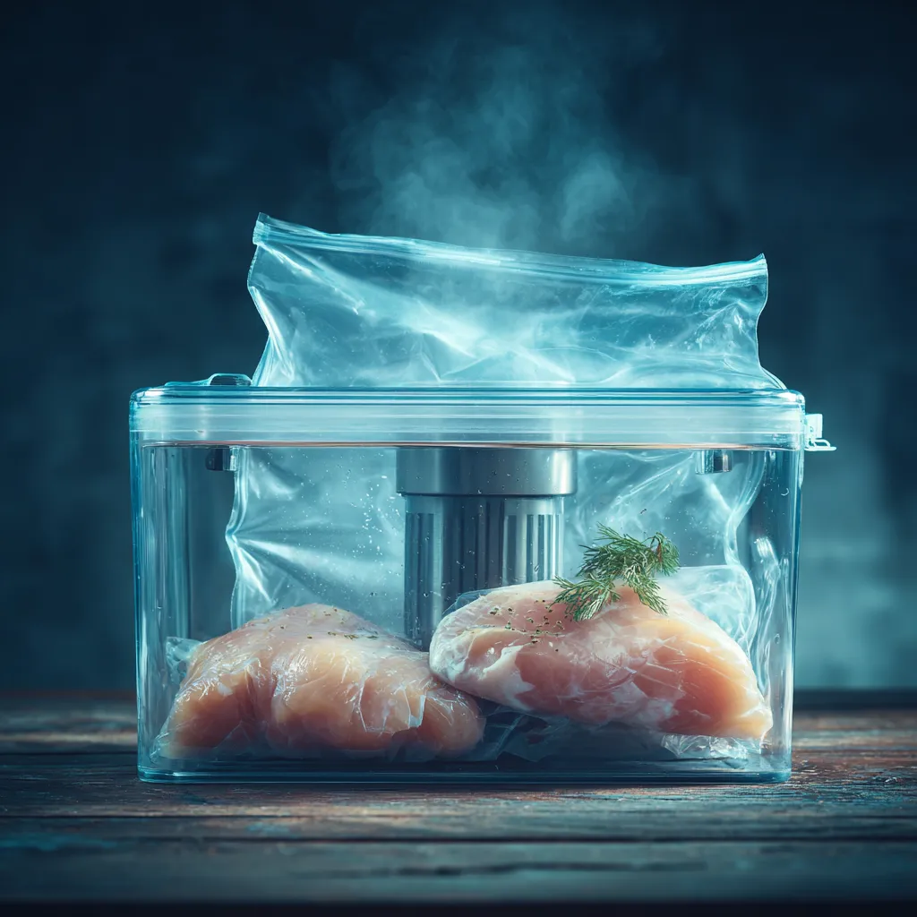Frozen Chicken Breast Sous Vide – 3-Hour Fix for Juicy Results 8 Frozen chicken breast sous vide bag submerged in 140-degree water bath