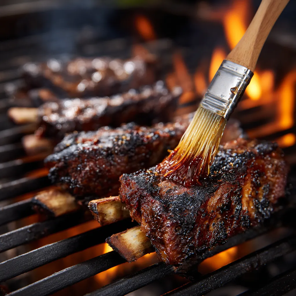 Grilling sous vide ribs with BBQ sauce