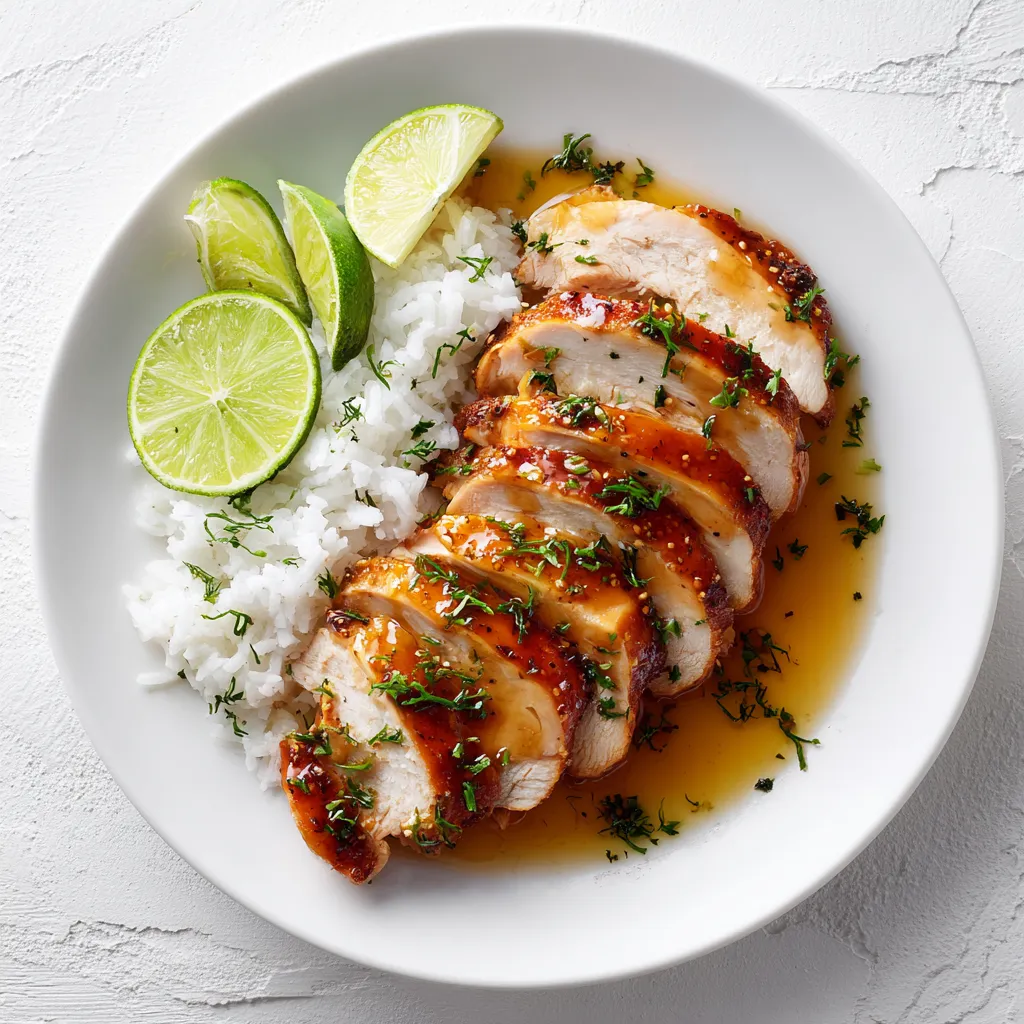 Marinated chicken sous vide plated over rice