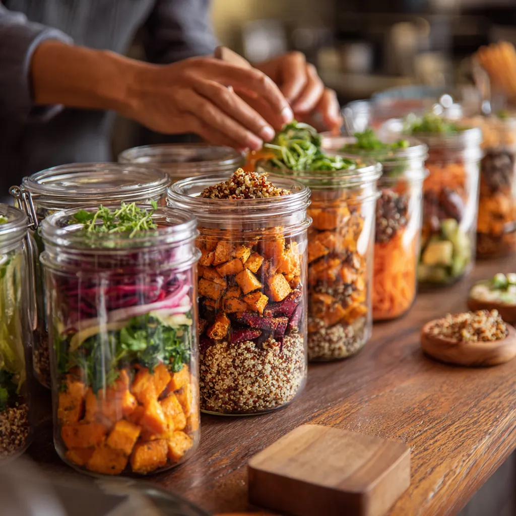 Plant Based Sous Vide: 7 Powerful Tips for Perfect Flavor 9 Meal prep containers with plant-based sous vide bowl ingredients