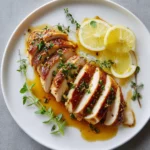 Sous vide chicken breast served with lemon and herbs