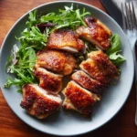 Served sous vide frozen chicken thighs with crispy sear