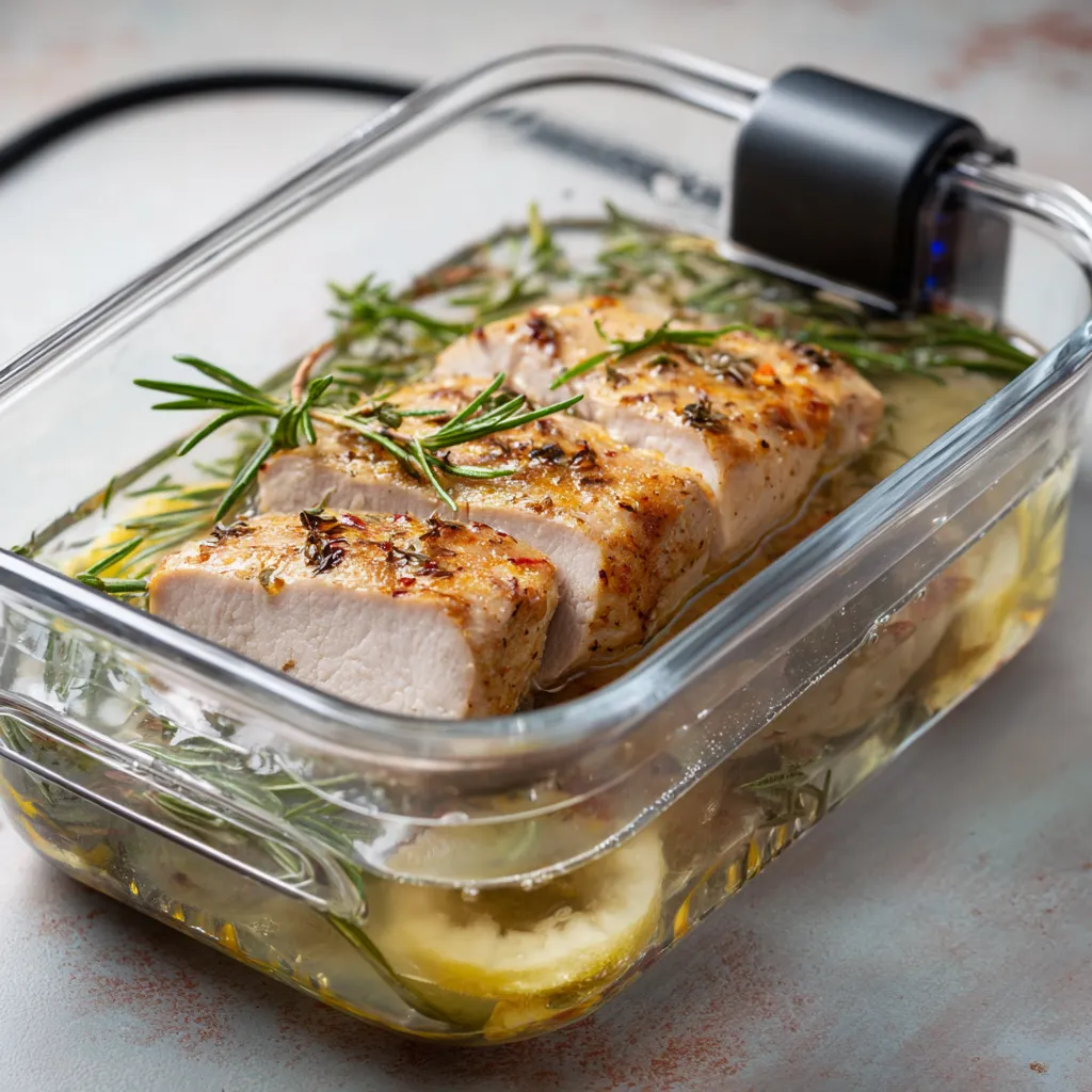 chicken sous vide cooking in water bath