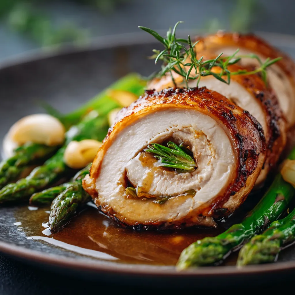 Roli Roti Sous Vide Chicken – 5 Epic Steps to Juicy Perfection 9 Sliced sous vide chicken roulade with garlic and herbs