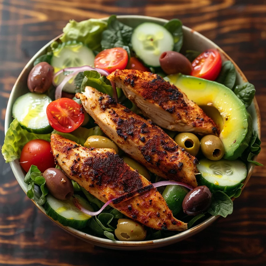 sous vide chicken salad bowl blackened serving