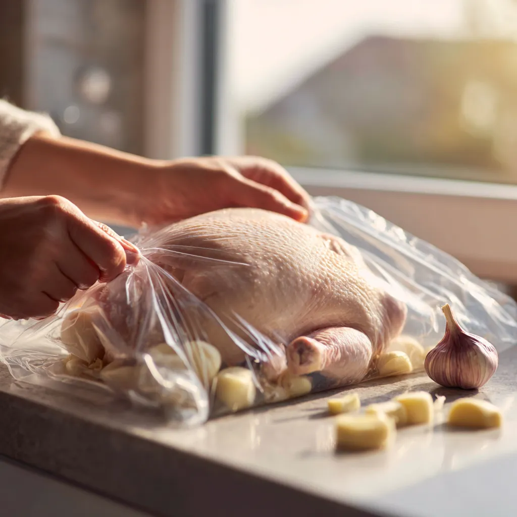 Whole Sous Vide Chicken – 1 Ultimate Method for Juicy, Perfect Results 8 Vacuum sealing whole chicken with garlic and butter for sous vide