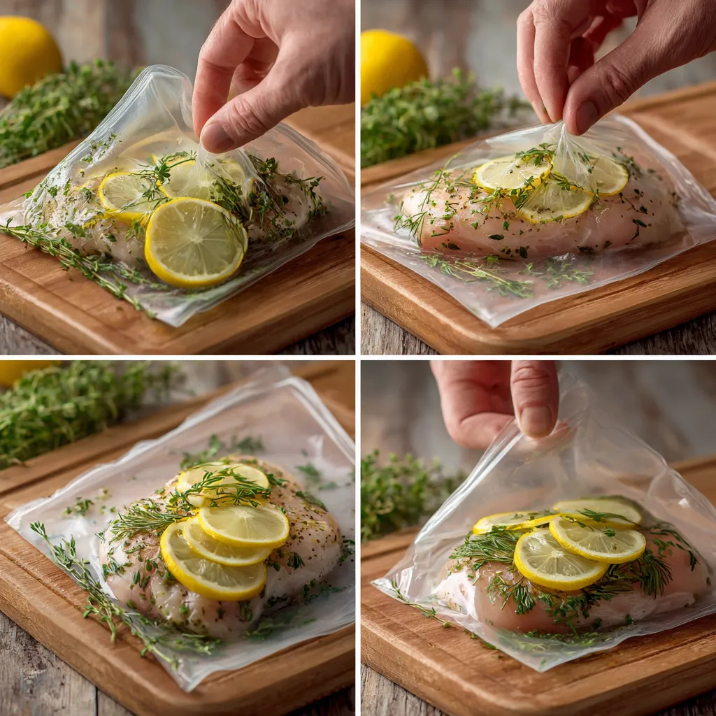 sealing sous vide chicken in bag