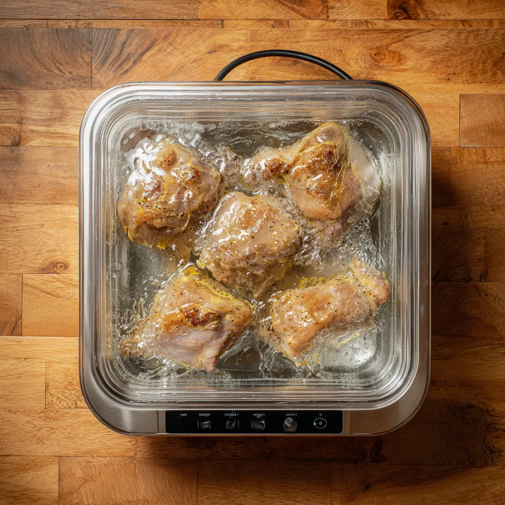 Trader Joe’s chicken thighs in sous vide bath