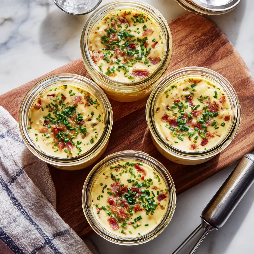 Filled jars of egg mixture ready for sous vide cooking