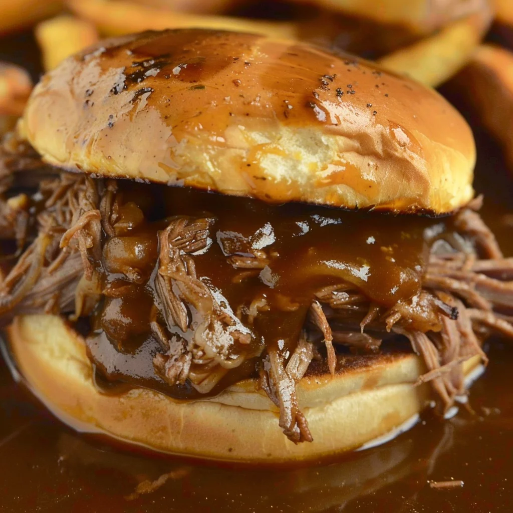 sous vide french dip sandwiches serving
