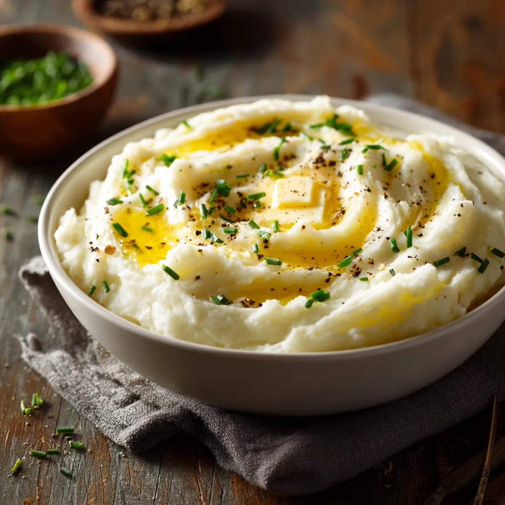 Creamy sous vide mashed potatoes with butter and herbs
