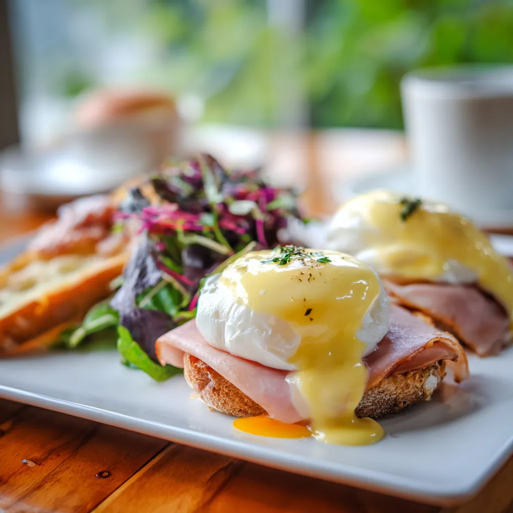 sous vide poached eggs hollandaise plated brunch
