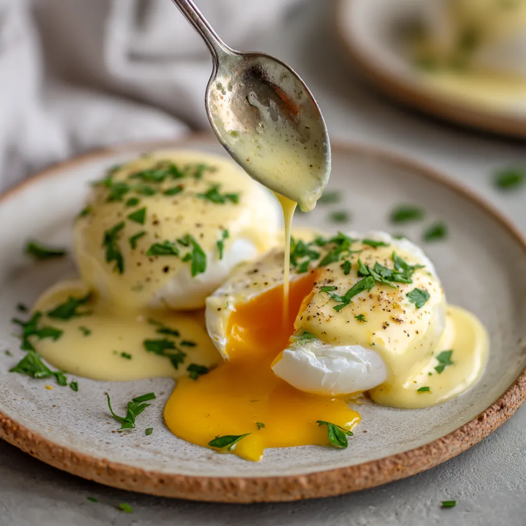 serving sous vide poached eggs with hollandaise