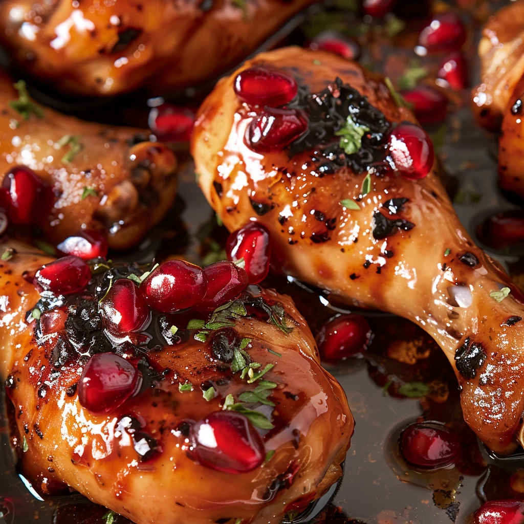 sous vide pomegranate glazed chicken legs serving