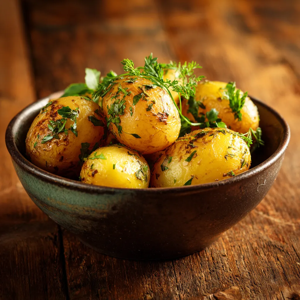 Sous vide potatoes side dish with golden crisp finish