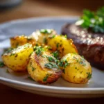 Crispy sous vide potatoes side dish plated and served