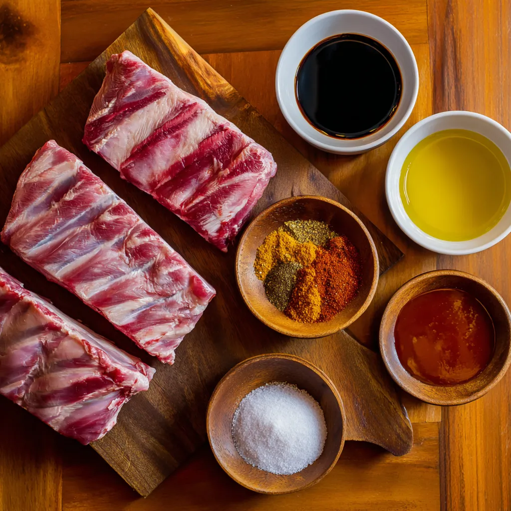 Sous vide ribs ingredients flat lay