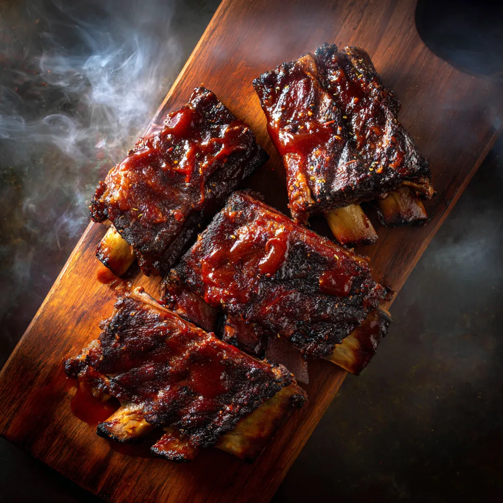 Sous vide ribs recipe plated with BBQ sauce