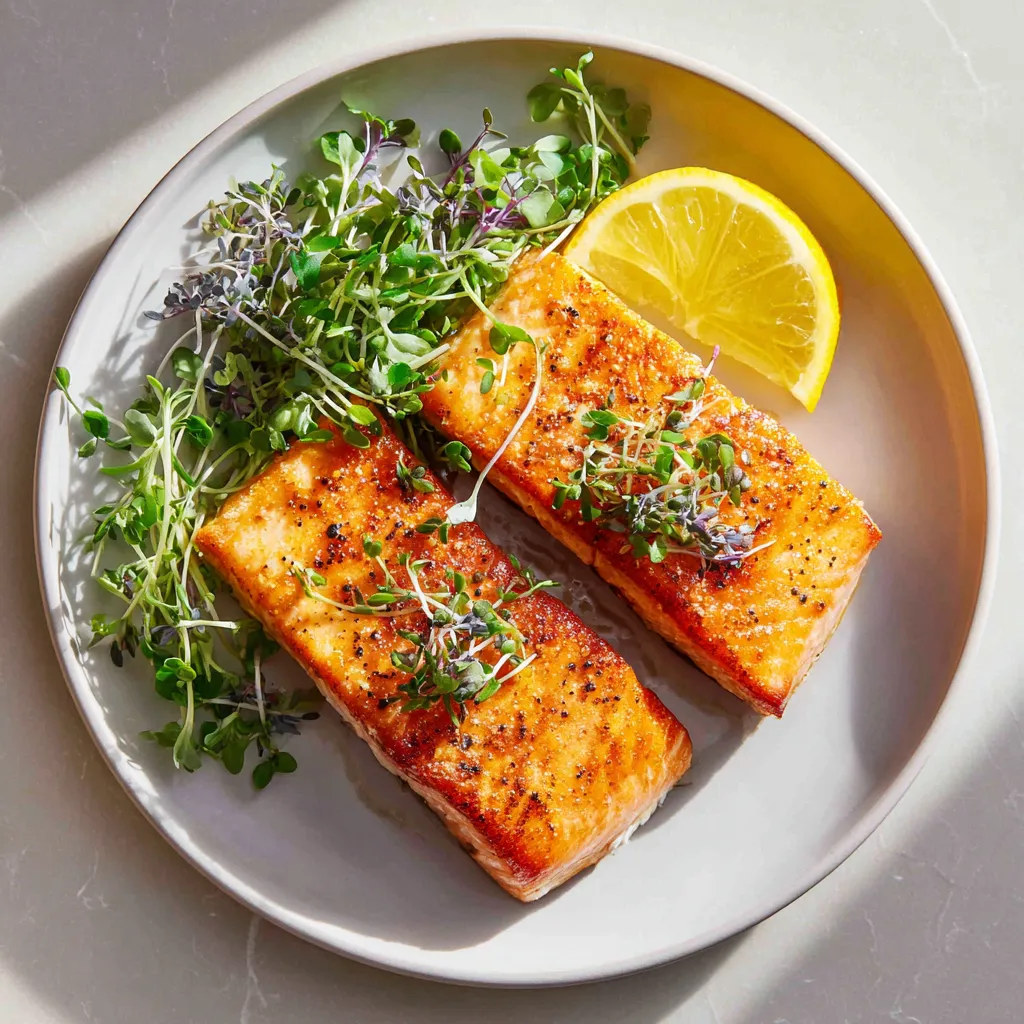 Sous vide salmon recipe plated with lemon and herbs