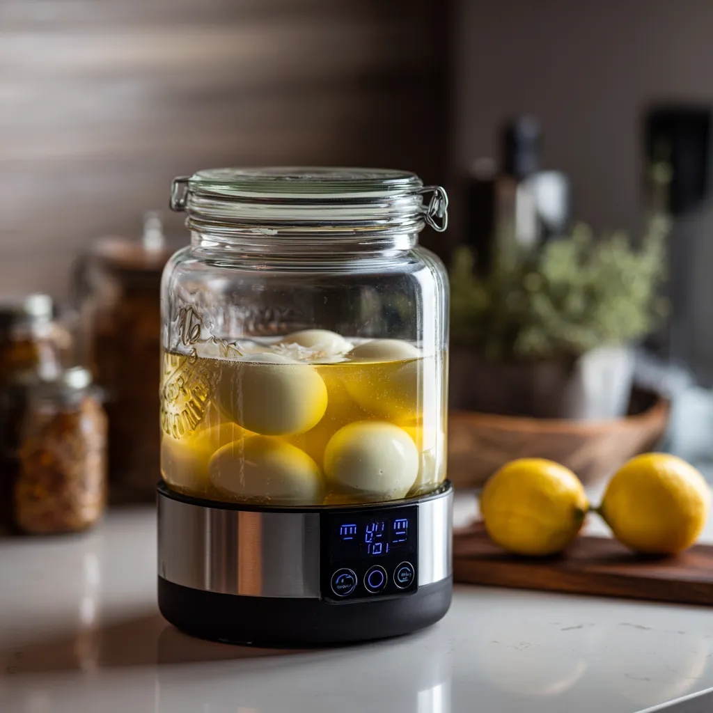 sealed jar of sauce ingredients cooking in sous vide bath
