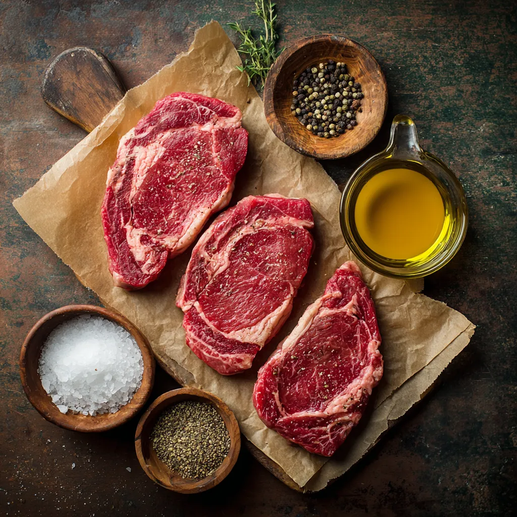 Ribeye steaks and ingredients for sous vide syrup steak