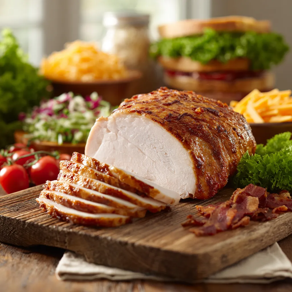 turkey deli meat sous vide sliced on board