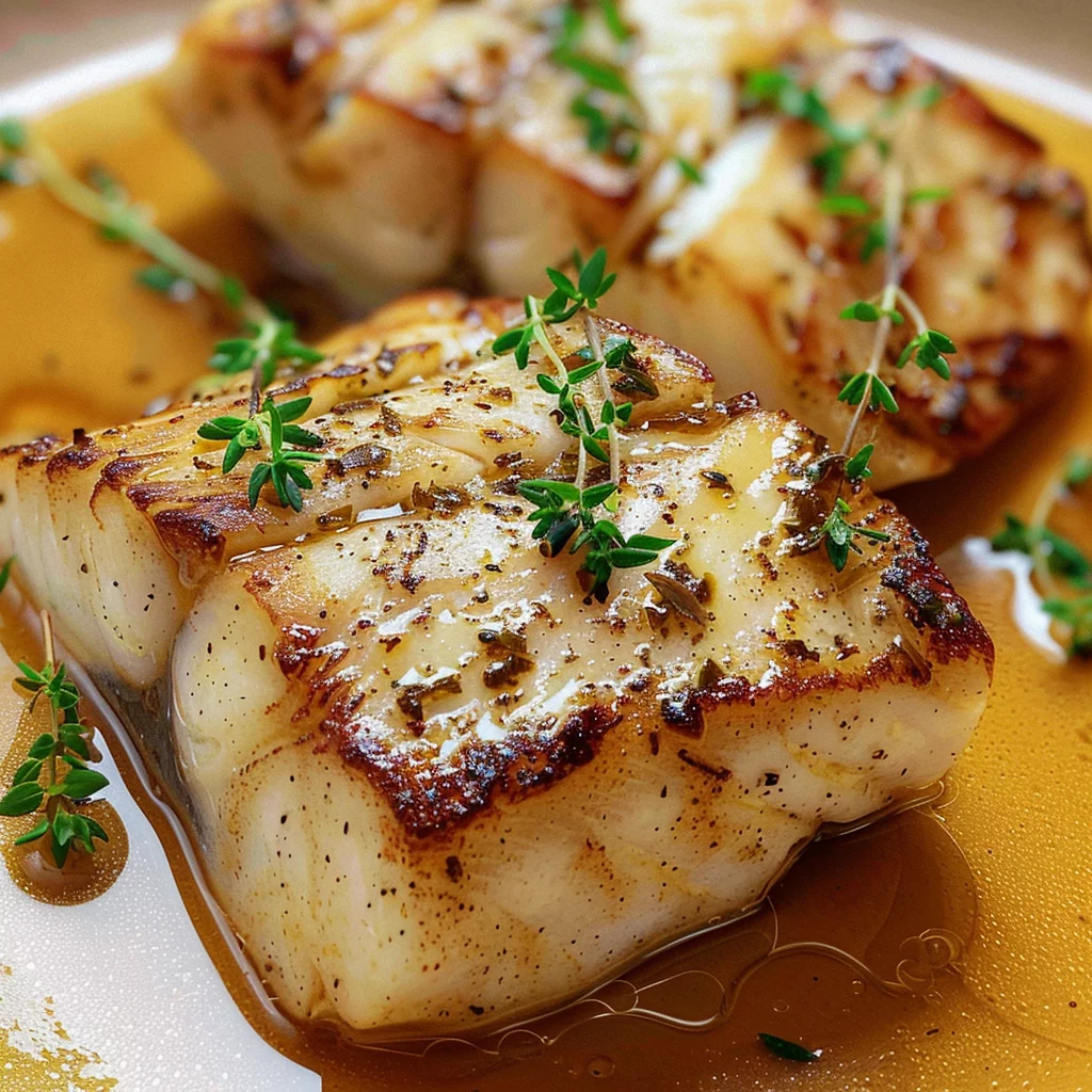 sous vide butterbasted halibut serving