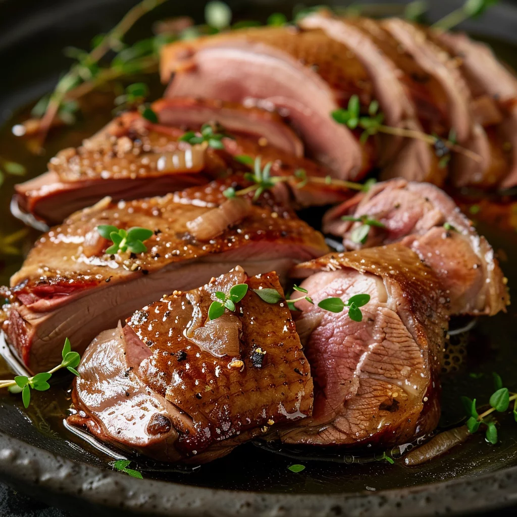 sous vide duck breast serving