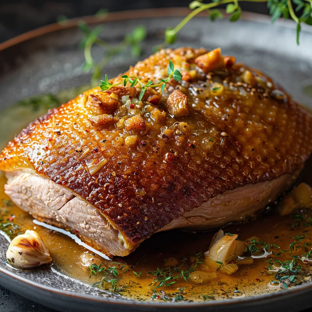 sous vide duck confit serving