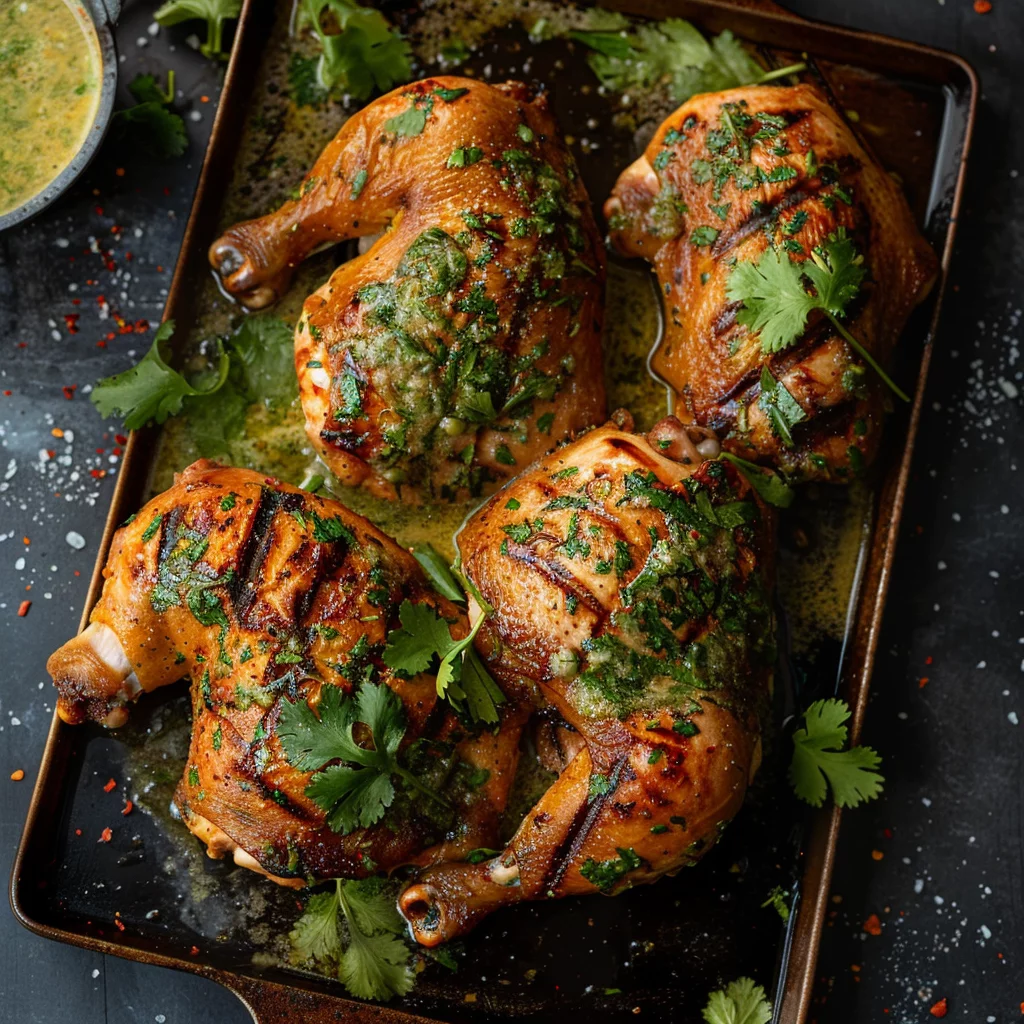 sous vide garlic cilantro spatchcock chicken serving