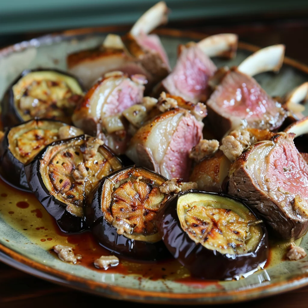 sous vide rack of lamb with seared eggplant ingredients