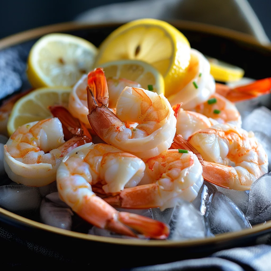 sous vide shrimp with lemon and icebath peel shader serving