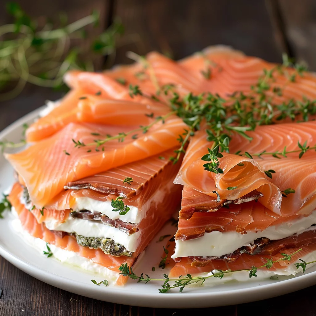 sous vide smoked salmon terrine serving