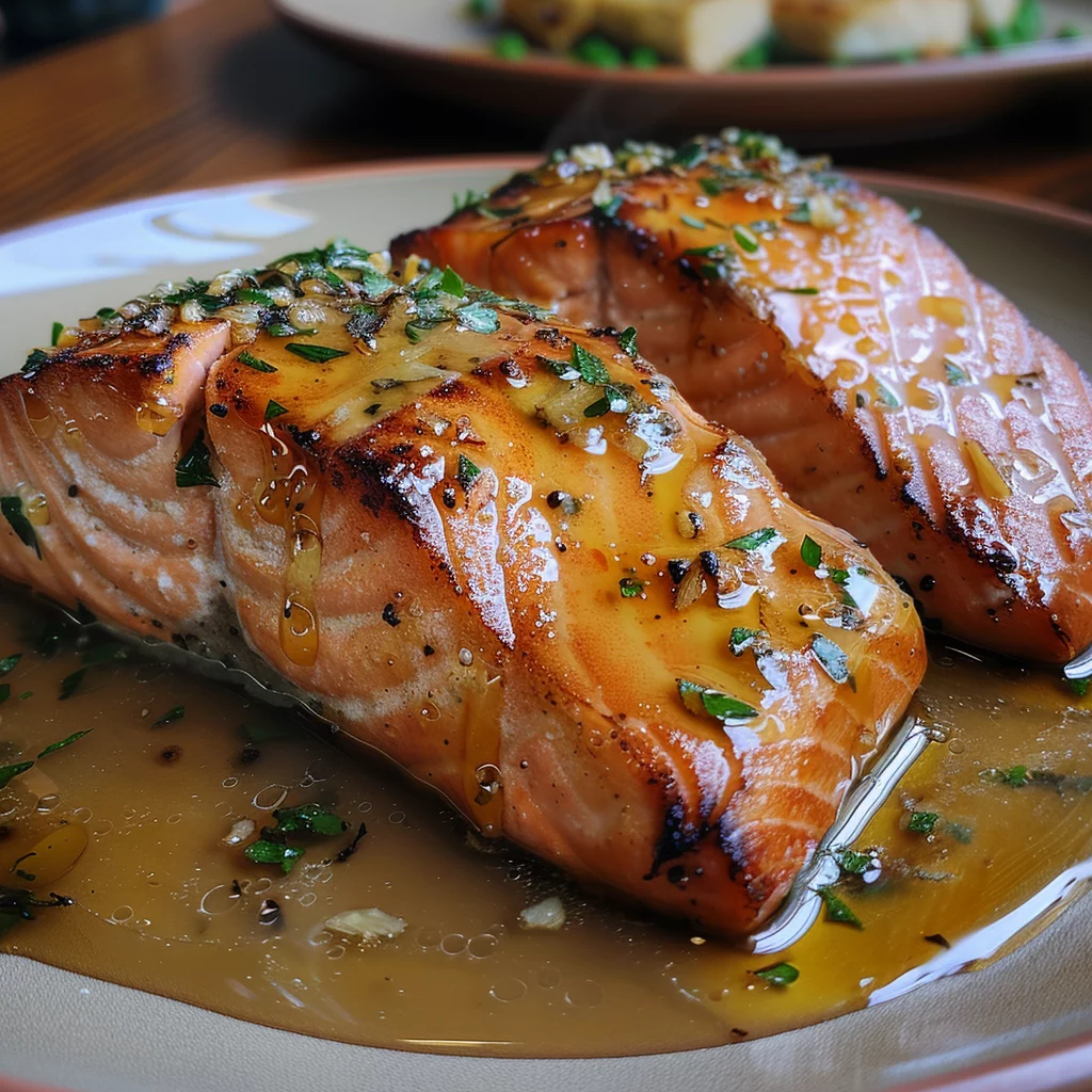 sous vide honey garlic salmon serving