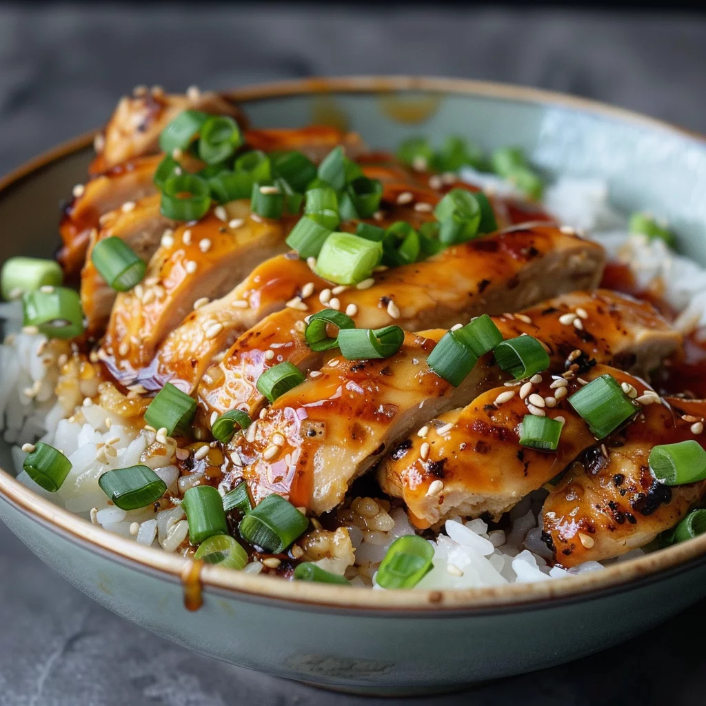 sous vide teriyaki chicken bowls serving