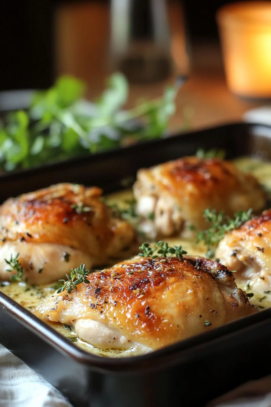 Creamy Oven Baked Chicken Thighs