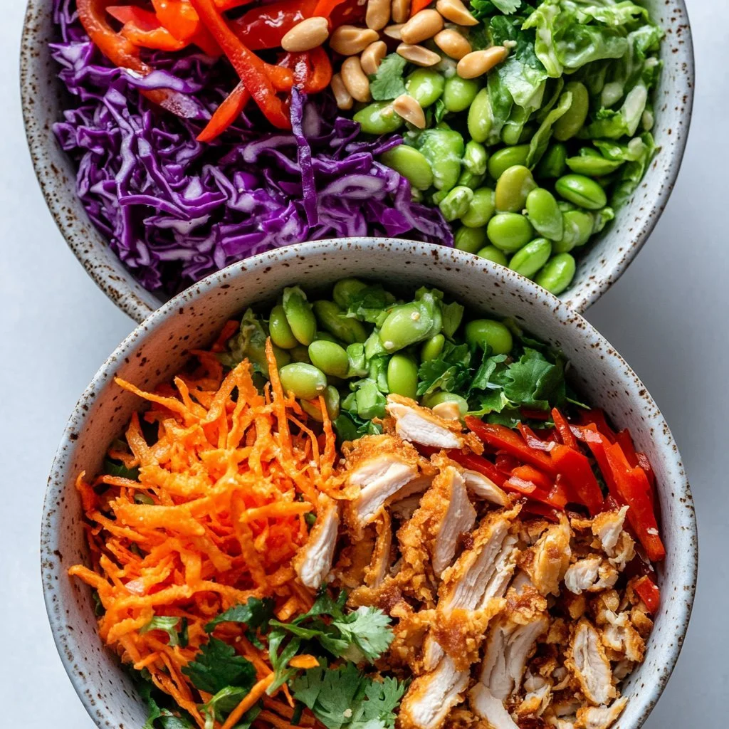 Asian Chicken Crunch Salad with colorful veggies and sesame dressing