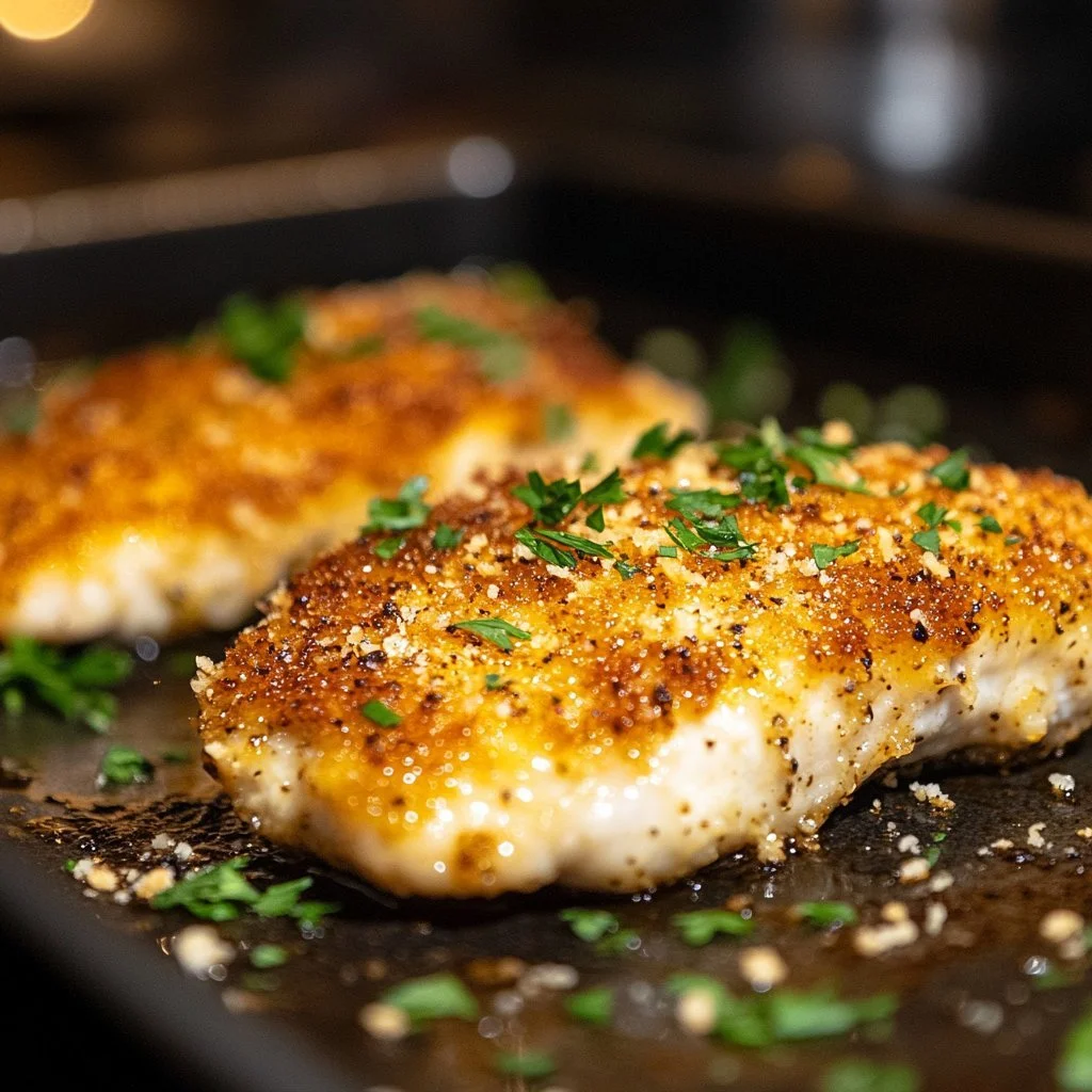 Baked Parmesan Crusted Chicken with a golden, crispy coating