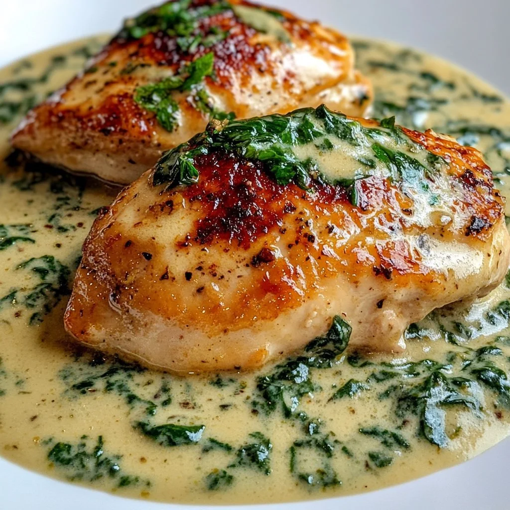 Delicious Chicken Florentine served with creamy spinach sauce