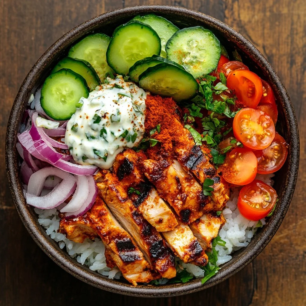 Delicious Chicken Shawarma Bowl with spiced chicken and fresh vegetables