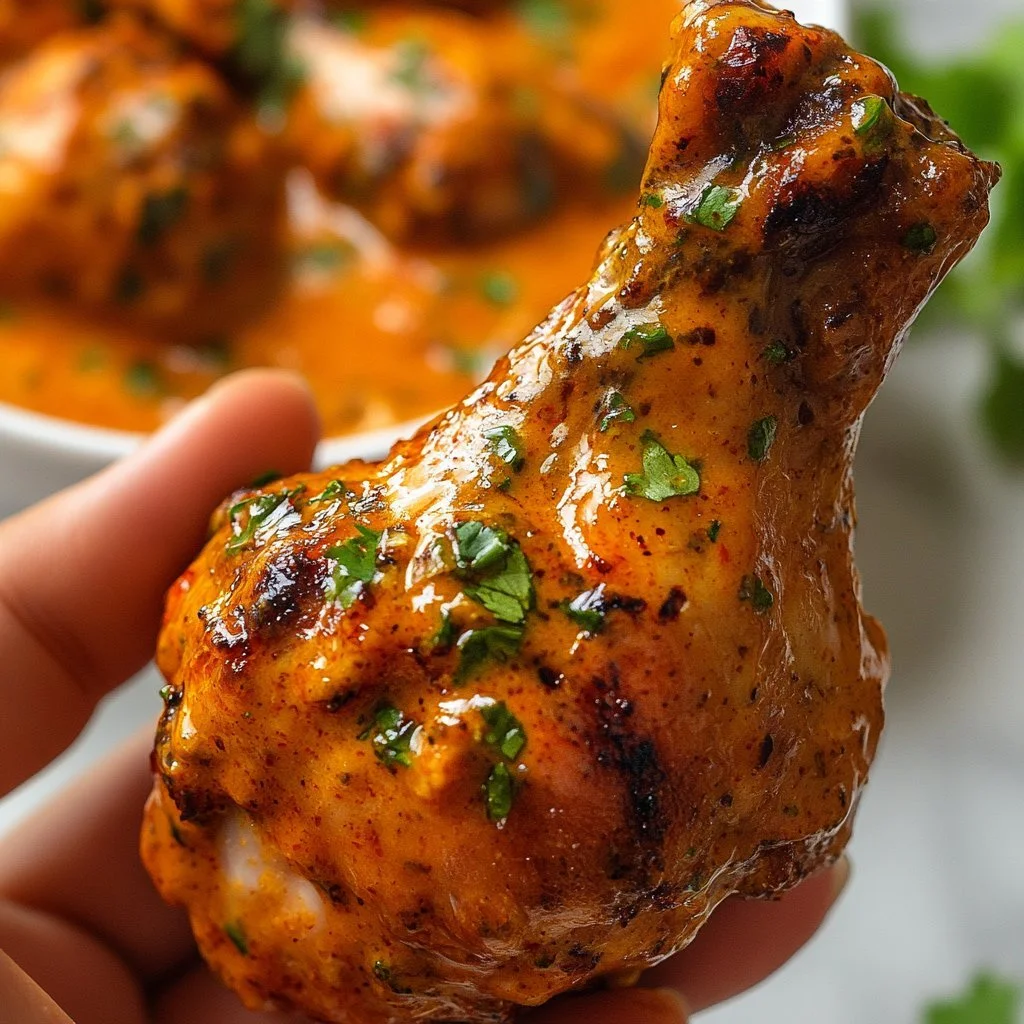 Delicious chicken wings coated in spicy cream sauce ready to serve.